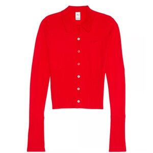 Vibrant Red Button-Up Cardigan Skirt Set